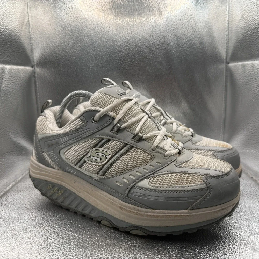Size 10 Sketchers Shape‎ Ups Gray White Womens Walking Toning Shoes 11814